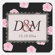 Pink Cabbage Roses and Black Lace Wedding