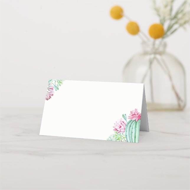 Pink Cactus Blume Succulents Watercolor Wedding Platzkarte (Vorderseite)