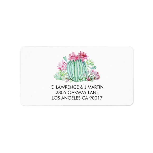 Pink Cactus Blume Succules Aquarell Adressaufkleber (Vorne)