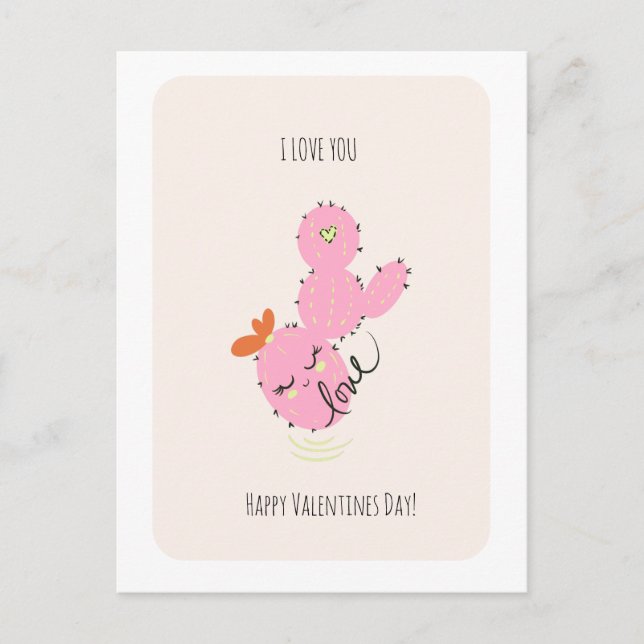 Pink Cactus Doodle Valentines Day  Postcard Postkarte (Vorderseite)