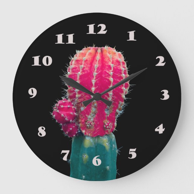 Pink Cactus Foto Wall Clock Große Wanduhr (Vorderseite)