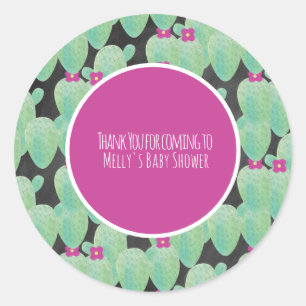 Pink Cactus Pattern Greenery Danke Runder Aufkleber