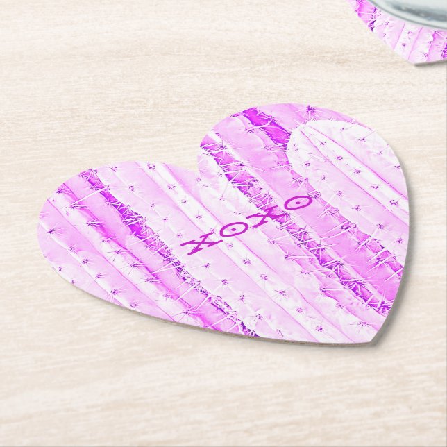 Pink Cactus Saguaro XOXO Herz Liebe Prickly Untersetzer (angewinkelt)