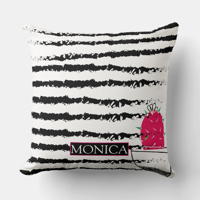 Pink Cactus striped pattern monogram Kissen (Vorderseite)