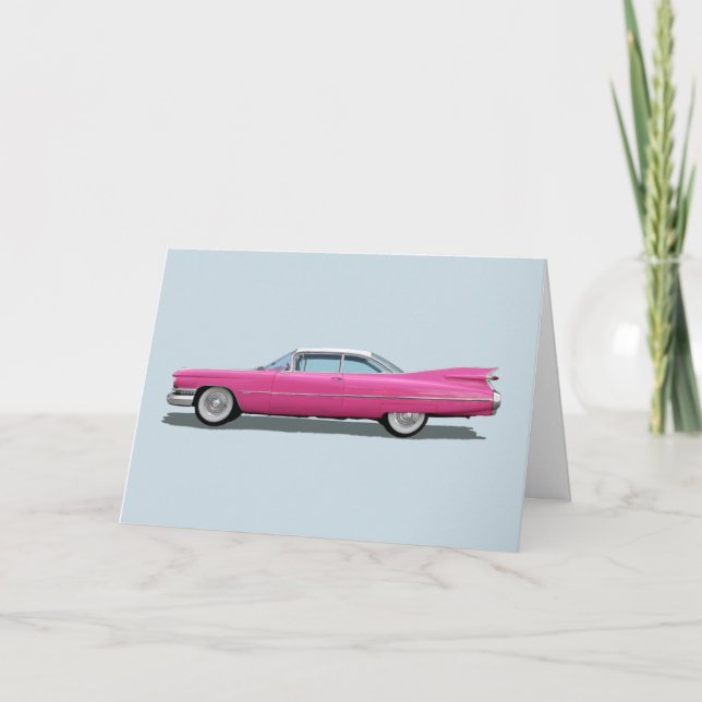 PINK CADDY CLASSIC CAR BIRTHDAY CARD KARTE (Vorderseite)