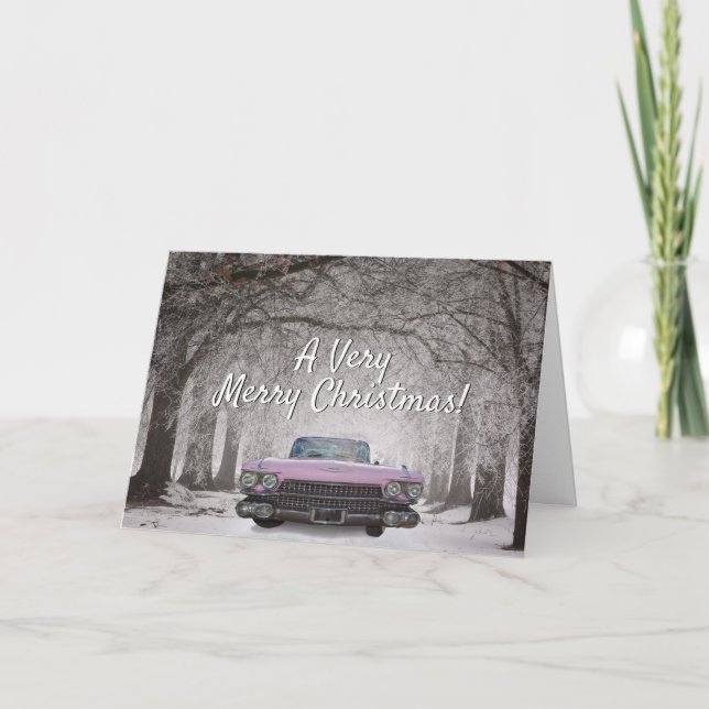 Pink Cadillac Classic Vintage Weihnachten Karte (Vorderseite)