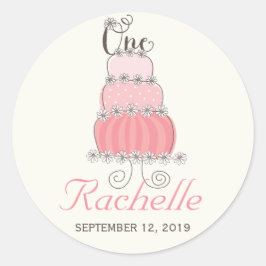 Pink Cake Baby Girl 1. Geburtstag Party Geschenk T Runder Aufkleber
