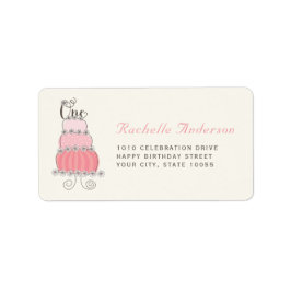 Pink Cake One Baby Girl 1. Geburtstag Party Labels Adressaufkleber