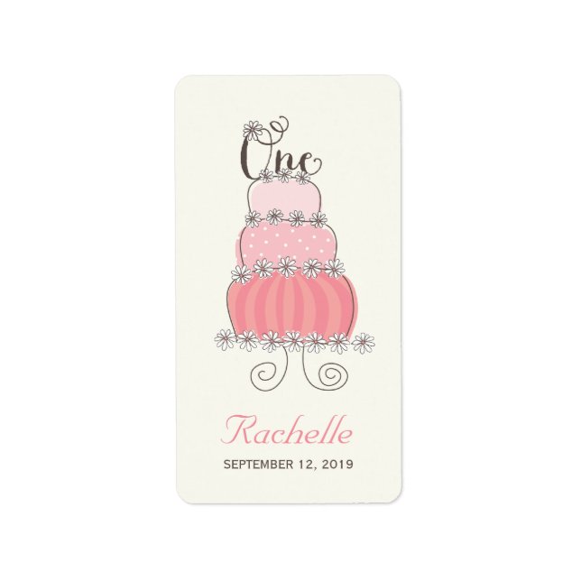 Pink Cake One Baby Girl 1er anniversaire Étiquette (Devant)