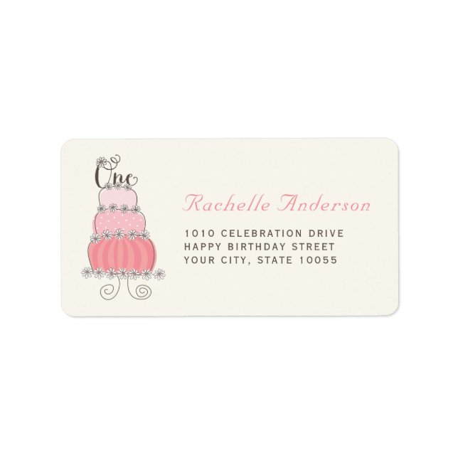 Pink Cake One Baby Girl 1er anniversaire Étiquette (Devant)