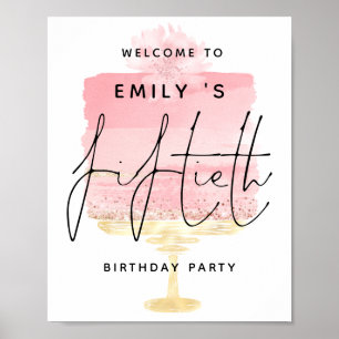 Pink Cake Schriftzug Willkommen Name 50. Geburtsta Poster