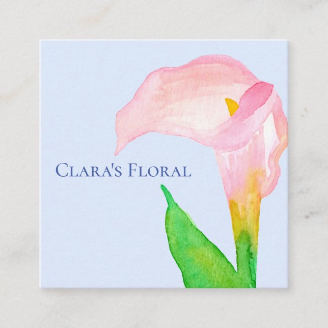 Pink Calla Lily Blume Wasserfarbe Quadratische Visitenkarte (Vorderseite)