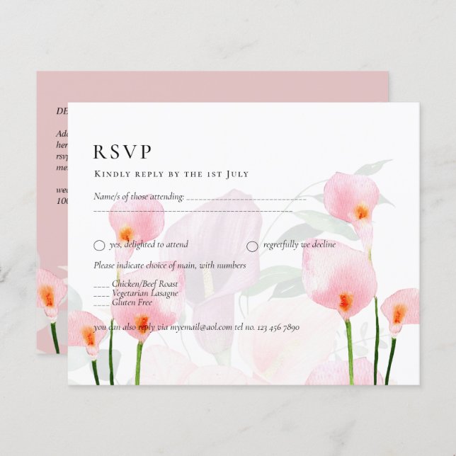 Pink Calla Lily Bouquet Wedding RSVP (Vorne/Hinten)