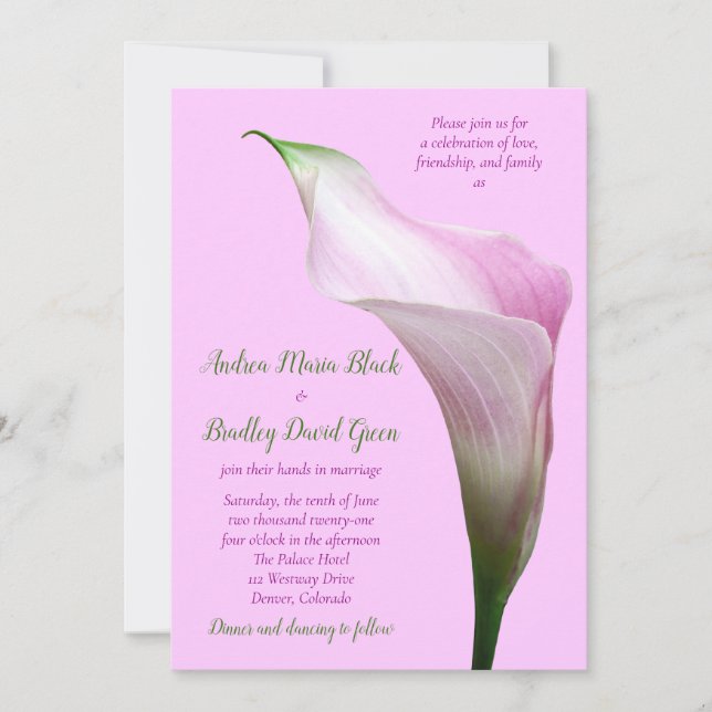 Pink Calla Lily Wedding Einladung (Vorderseite)