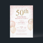 Pink Calligraphy Glitzer Überraschung 50. Geburtst Einladung<br><div class="desc">Rosa Kalligraphie Glitzer Balloons Elegant Moderne Überraschung 50. Geburtstag</div>