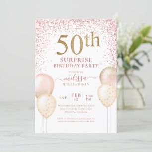 Pink Calligraphy Glitzer Überraschung 50. Geburtst Einladung