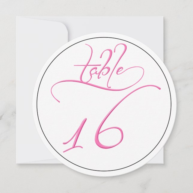 Pink Calligraphy Script Round Tischnummer 16 Card (Vorderseite)