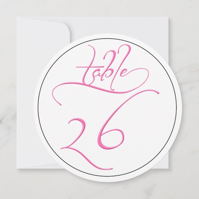 Pink Calligraphy Script Round Tischnummer 26 Card (Rückseite)