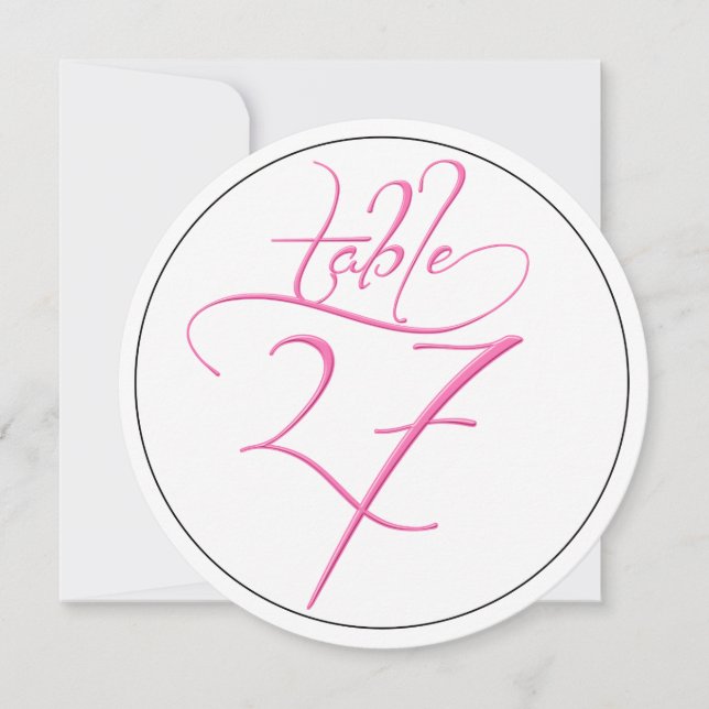 Pink Calligraphy Script Round Tischnummer 27 Card (Vorderseite)