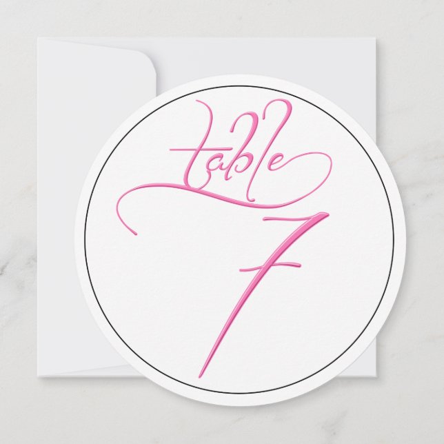 Pink Calligraphy Script Round Tischnummer 7 Card (Rückseite)