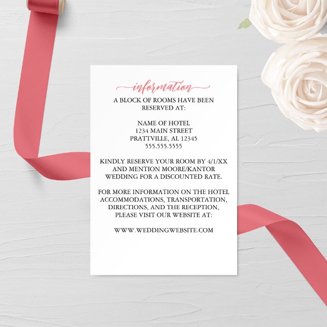 Pink Calligraphy Wedding Card Begleitkarte (Von Creator hochgeladen)