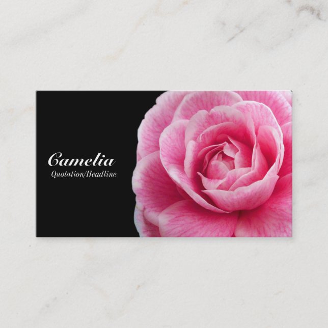 Pink Camelia II - Schwarz Visitenkarte (Vorderseite)