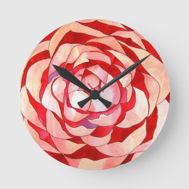 Pink Camellia abstract original art painting Runde Wanduhr (Vorderseite)