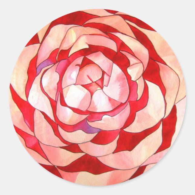 Pink Camellia abstraktes Originalgemälde Runder Aufkleber (Vorderseite)