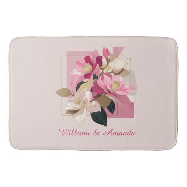 Pink Camellia Bloom Bath Mat Badematte (Vorderseite)