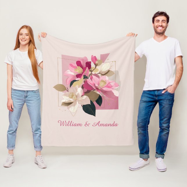 Pink Camellia Bloom Fleece Blanket (Beispiel)