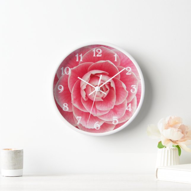 Pink Camellia Bloom Floral Wanduhr (Zuhause)