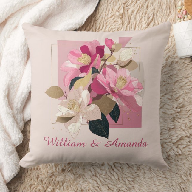 Pink Camellia Bloom Throw Kissen (Decke)