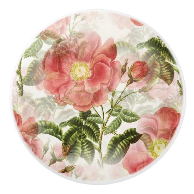 Pink Camellia Blumenmuster Keramikknauf (Vorderseite)