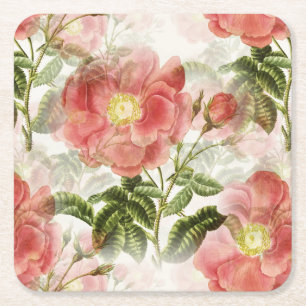 Pink Camellia Blumenmuster Rechteckiger Pappuntersetzer