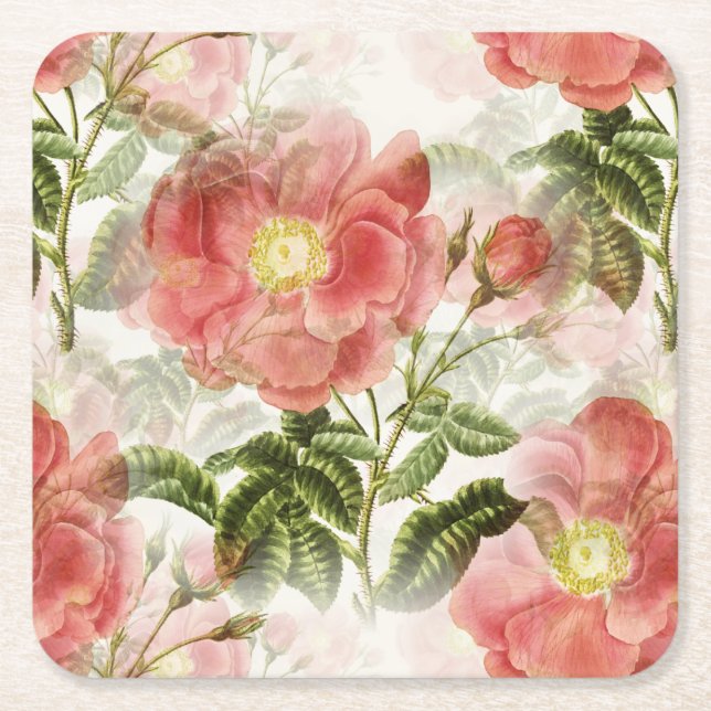 Pink Camellia Blumenmuster Rechteckiger Pappuntersetzer (Vorderseite)