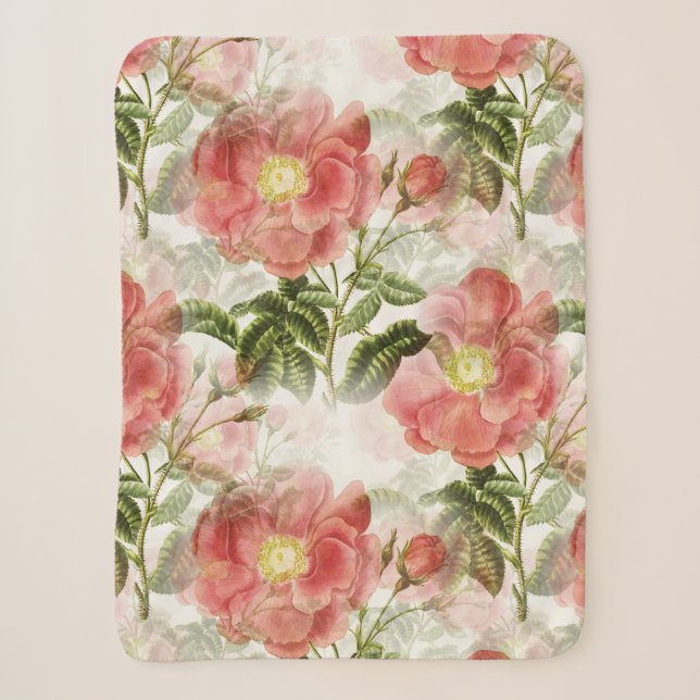 Pink Camellia Blumenmuster Sherpadecke (Vorderseite)