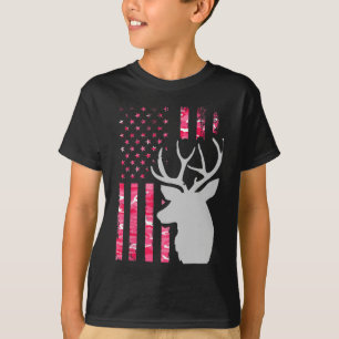 Pink Camouflage American Flag Camouflage Buck Hunt T-Shirt