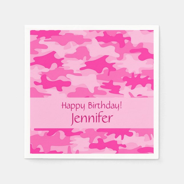 Pink Camouflage Camouflage Happy Birthday Party Serviette (Vorderseite)