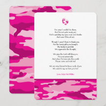 Pink Camouflage Girl Gedicht Babydusche Dankeschön