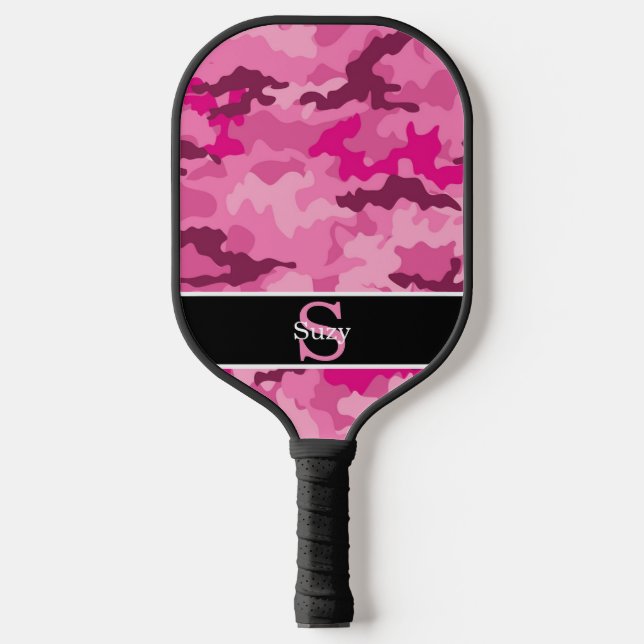 Pink Camouflage Hunter Camouflage Initial Monogram Pickleball Schläger (Vorderseite)