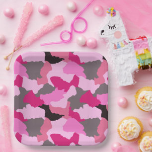 Pink Camouflage Pappteller