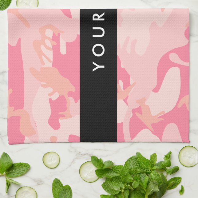 Pink Camouflage Pattern, Ihr Name, Personalisieren Geschirrtuch (Gefaltet)