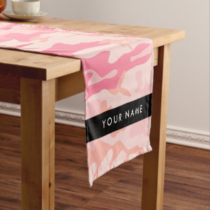 Pink Camouflage Pattern, Ihr Name, Personalisieren Kurzer Tischläufer