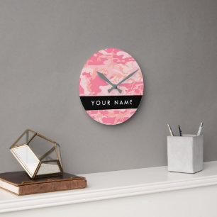 Pink Camouflage Pattern, Ihr Name, Personalisieren Runde Wanduhr