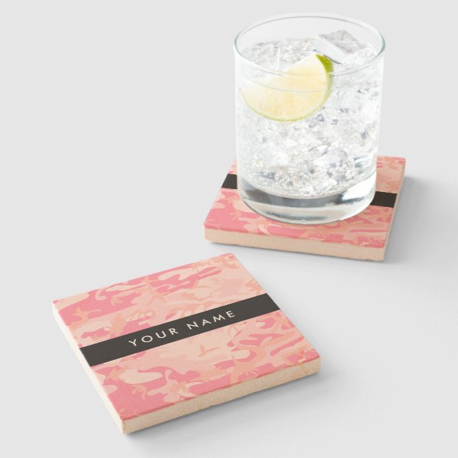 Pink Camouflage Pattern, Ihr Name, Personalisieren Steinuntersetzer (Seitenansicht)