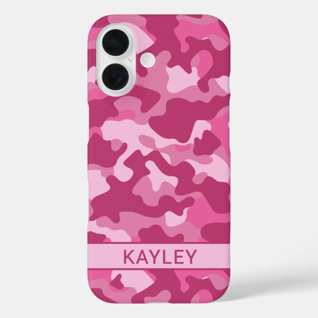 Pink Camouflage Personalized iPhone 16 Hülle (Rückseite)