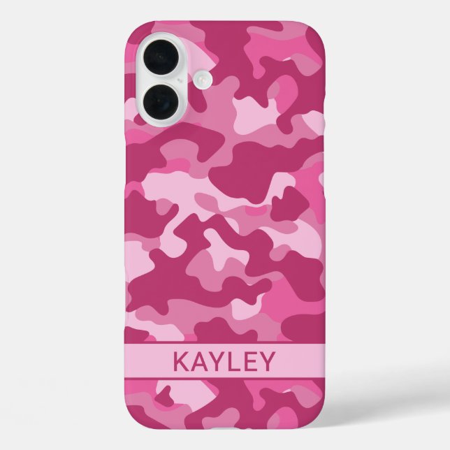 Pink Camouflage Personalized iPhone 16 Plus Hülle (Rückseite)