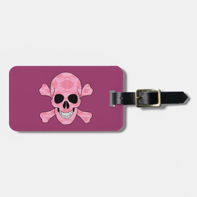 Pink Camouflage Schädel und Crossbones Gepäckmarke Gepäckanhänger (Vorderseite horizontal)