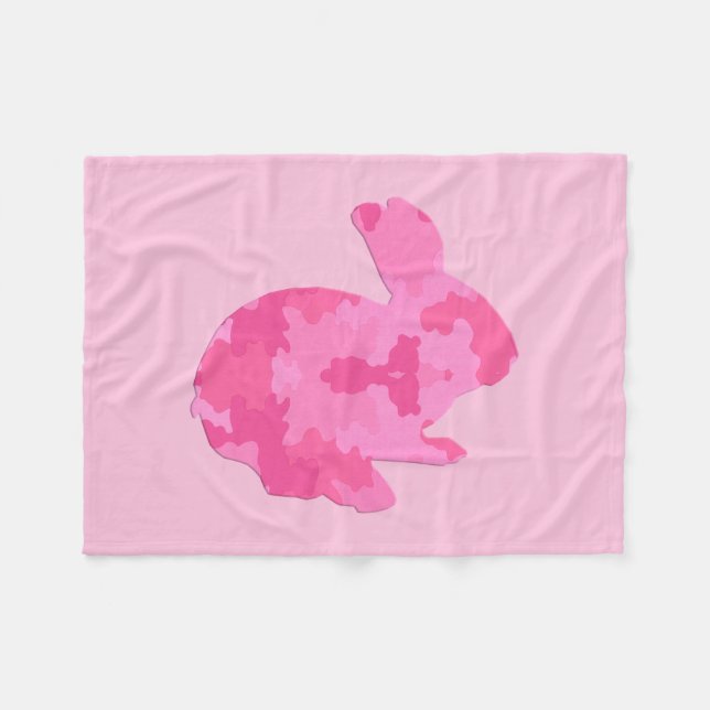 Pink Camouflage Silhouette Bunny Fleece Blankon (Vorderseite (Horizontal))