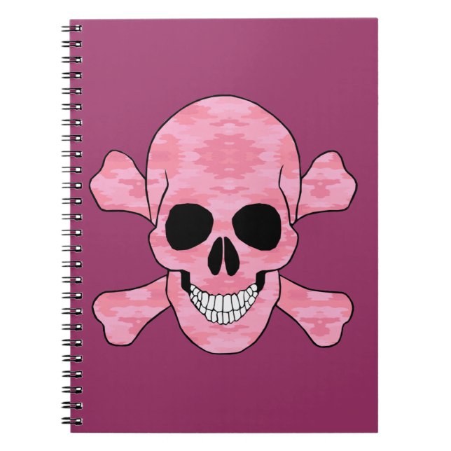 Pink Camouflage Skull and Crossbones Notebook Notizblock (Vorderseite)